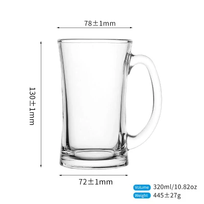 Caneca de cerveja de copo de vidro de grande capacidade de 320ml 10,8oz com alça