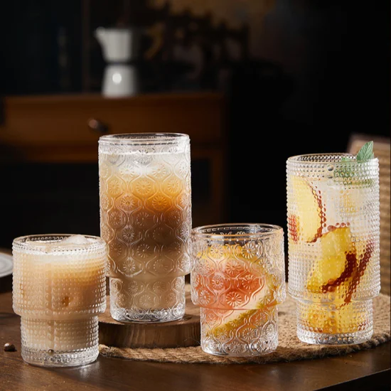 Copos de café transparentes clássicos por atacado, suco de uísque, água, copo de vidro, caneca, copo, utensílios de vidro