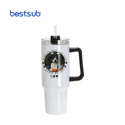 Copo de viagem branco de aço inoxidável 40oz/1200ml para sublimação com tampa e canudo (alça preta)